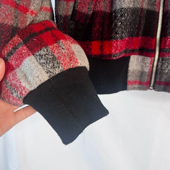 Wild Fable Buffalo Red Plaid Faux Fur Collar Preppy Zip Up Wool Blend Jacket MD - Picture 7 of 12